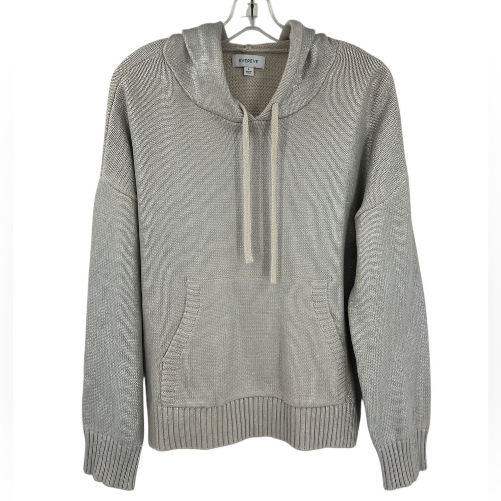 New EVEREVE Aspen Metallic Pullover Hoodie W/Pocket Silver SZ Large